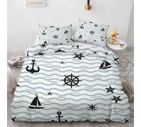 MARBRE 3D Anchor Single Duvet Cover Set 135x200cm 2 piece Soft Microfiber Reversible Bedding Set Rudder Sailboat Comforter Cover with Zipper Closure Quilt Cover with Pillowcase 50x75cm(Image 1-15)