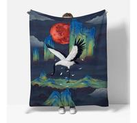 MARBRE 3D Crane Blanket King 220x240cm Fluffy Flannel Microfiber Fleece Cosy Warm Sofa Throw Blanket Japanese Style for Couch Bed Bedroom Office Travel Camping(Image 1-8)