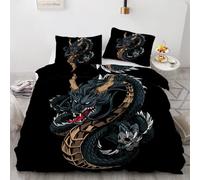 MARBRE 3D Dragon Single Duvet Cover Set 135x200cm 2 piece Soft Microfiber Reversible Bedding Set Chinese Style Comforter Cover with Zipper Closure Quilt Cover with Pillowcase 50x75cm(Image 19-9)