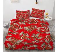 MARBRE 3D Dragon Single Duvet Cover Set 135x200cm 2 piece Soft Microfiber Reversible Bedding Set Chinese Style Comforter Cover with Zipper Closure Quilt Cover with Pillowcase 50x75cm(Image 24-2)