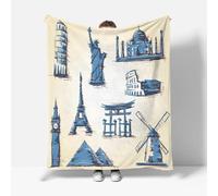 MARBRE 3D Eiffel Tower Big Ben Blanket Single 130x150cm Fluffy Flannel Microfiber Fleece Cosy Warm Sofa Throw Blanket Statue Of Liberty for Couch Bed Bedroom Office Travel Camping(Image 33-3)