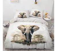 MARBRE 3D Elephant Single Duvet Cover Set 135x200cm 2 piece Soft Microfiber Reversible Bedding Set Animal Elephant Comforter Cover with Zipper Closure Quilt Cover with Pillowcase 50x75cm（Image 1-2）