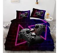 MARBRE 3D Gamer Double Duvet Cover Set 200x200cm 3 piece Soft Microfiber Reversible Bedding Set Gamepad Comforter Cover with Zipper Closure Quilt Cover with 2 Pillowcase 50x75cm(Image 3-1)