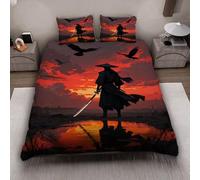 MARBRE 3D Japan Style Duvet Cover Set King Size 220x230cm 3 piece Soft Microfiber Bedding Set Warrior Comforter Cover with Zipper Closure Quilt Cover with 2 Pillowcase 50x75cm(Image 9-6)