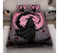 MARBRE 3D Japan Style Super King Duvet Cover Set 220x260cm 3 piece Soft Microfiber Bedding Set Warrior Comforter Cover with Zipper Closure Quilt Cover with 2 Pillowcase 50x75cm(Image 12-1)