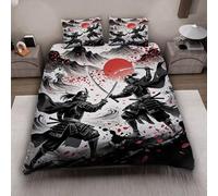 MARBRE 3D Japan Style Super King Duvet Cover Set 220x260cm 3 piece Soft Microfiber Bedding Set Warrior Comforter Cover with Zipper Closure Quilt Cover with 2 Pillowcase 50x75cm(Image 11-1)