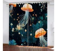 MARBRE 3D Jellyfish Blackout Curtains Polyester Fabric 2 Panels 168x183cm Thermal Insulated Room Darkening Eyelet Curtain Ocean Biology Window Drapes for Home Decoration(Image 1-18)