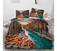 MARBRE 3D Landscape Single Duvet Cover Set 135x200cm 2 piece Soft Microfiber Reversible Bedding Set Canyon River Comforter Cover with Zipper Closure Quilt Cover with Pillowcase 50x75cm(Image 1-12)
