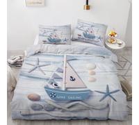 MARBRE 3D Navigation King Size Duvet Cover Set 220x230cm 3 piece Soft Microfiber Reversible Bedding Set Sailboat Comforter Cover with Zipper Closure Quilt Cover with 2 Pillowcase 50x75cm(Image 1-16)