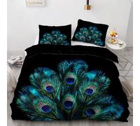 MARBRE 3D Peacock Double Duvet Cover Set 200x200cm 3 piece Soft Microfiber Reversible Bedding Set Feather Comforter Cover with Zipper Closure Quilt Cover with 2 Pillowcase 50x75cm（Image 3-3）