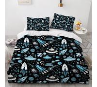 MARBRE 3D Rocket King Size Duvet Cover Set 220x230cm 3 piece Soft Microfiber Bedding Set Spaceship Comforter Cover with Zipper Closure Quilt Cover with 2 Pillowcase 50x75cm(Image 11-13)