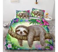 MARBRE 3D Sloth Single Duvet Cover Set 135x200cm 2 piece Soft Microfiber Reversible Bedding Set Cute Animal Comforter Cover with Zipper Closure Quilt Cover with Pillowcase 50x75cm（Image 22-18）
