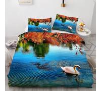 MARBRE 3D Swan King Size Duvet Cover Set 220x230cm 3 piece Soft Microfiber Reversible Bedding Set Lake Comforter Cover with Zipper Closure Quilt Cover with 2 Pillowcase 50x75cm(Image 4-13)