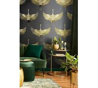 marburg 34532 Non-Woven Wallpaper Crane Birds Textile Look Black Gold Metallic