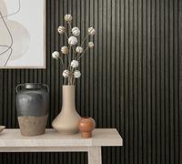 marburg Wallpaper Wood Effect Black Acoustic Panels 3D Effect Non-Woven Wallpaper Living Room Bedroom 10.05 x 0.53 m Made in Germany