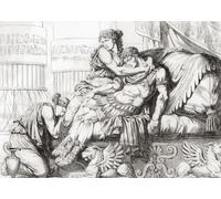 Marc Antony dies in Cleopatra's arms after stabbing himself with his sword. After a 19th century work by Bartolomeo Pinelli. Poster Print by Ken Welsh (16 x 11)