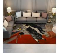 Marc Chagall Small Area Rug 140x200cm Washable the Birthday Kiss Anniversary Living Room Rug Thin Rug for Entryway Non-slip Stain Resistant Red Blue Carpet for Bathroom Laundry Bedroom Kids Room