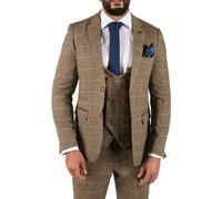 Marc Darcy Blake - Men's 3 Piece Tweed Tan Check Double Breasted Suit - 50" Jacket 44" Trousers