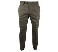 Marc Darcy Dx-7 - Men's Tweed Check Trouser Herringbone Tan Brown Regular - 38W 32L