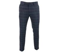 Marc Darcy Eton - Men's Navy Blue Wine Check Herringbone Tweed Trousers - 40W 32L