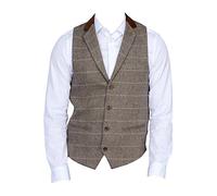 Marc Darcy Mens Vintage Tweed Checked Collar Waistcoat - DX7 Tan