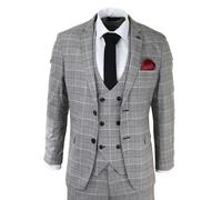 Marc Darcy Ross - Men's Marc Darcy Grey Prince Of Wales Check Suit Ross Office Wedding Classic - 48" Jacket 42" Trousers