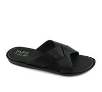 MARC JOSEPH NEW YORK Mens Casual Comfortable Lightweight Fashion Genuine Leather Slip on Criss Cross Slide Indoor and Outdoor Open Sandal Anti Slip Cushion Support Slipper Black Napa 9.5