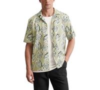 Marc OߴPolo Men’s Linen Cotton Blend Short Sleeve Shirt with Allover Print, Beige (Multi/Pure Cashmere), L