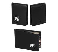 Marc Peter Airtag Wallet - Minimalist Front Pocket RFID Blocking Mens Wallet Full Grain Leather, Bifold AirTag Holder with 2 ID Window up to 14 Cards and Gift Box, Black, 4.1x3.2x0.5 inches, Airtag