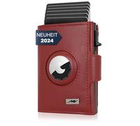 Marc Peter® Chicago Leather Push Air Slim Wallet - Airtag Wallet with Coin Compartment - RFID Protection Small Mini Wallet Leather, red, XL MÜNZFACH MIT AIRTAG FACH, Classic