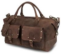 Marc Peter® Keneddy Travel Bag, Men's Vintage Leather Weekender for Hanging, Overnight Duffle Bag, Genuine Buff-Leather, Large XL Travel Luggage Bag for Men and Women, Brown Hunter, travel bag