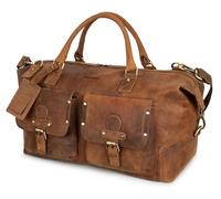 Marc Peter® Keneddy Travel Bag, Men's Vintage Leather Weekender for Hanging, Overnight Duffle Bag, Genuine Buff-Leather, Large XL Travel Luggage Bag for Men and Women, tan hunter, travel bag