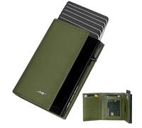 Marc Peter Men's Slim Wallet with Coin Compartment & RFID Protection, Leather Wallet, 9 Compartments for Credit Cards, Card Holder, Small Men, Green, Magnetverschluss, Casual