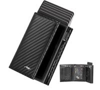 Marc Peter Men's Slim Wallet with Coin Compartment & RFID Protection, Leather Wallet, 9 Compartments for Credit Cards, Card Holder, Small Men, carbon, Magnetverschluss, Casual