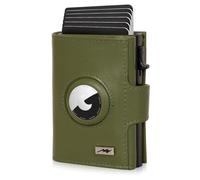Marc Peter Washingon Leather Slim Wallet - Airtag Wallet with Coin Compartment | RFID Protection Small Mini Wallet Credit Card Holder, Green, MINI MÜNZFACH MIT KARTENETUI, Classic