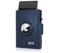 Marc Peter Washingon Leather Slim Wallet - Airtag Wallet with Coin Compartment | RFID Protection Small Mini Wallet Credit Card Holder, blue, XL MÜNZFACH MIT KARTENETUI, Classic