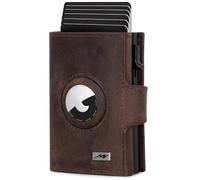 Marc Peter Washingon Leather Slim Wallet - Airtag Wallet with Coin Compartment | RFID Protection Small Mini Wallet Credit Card Holder, brown, XL MÜNZFACH MIT KARTENETUI, Classic