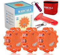 Marcala LED Road Flares Emergency Lights | 3-Pack Roadside Safety Disc Kit w/Whistle | DOT Compliant Emergency Flares for Car w/Batteries Installed | Roadside Emergency Car Kit with Flares
