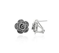 Marcasite Earrings, 925 Sterling Silver Rose Earrings for Women Vintage Marcasite Jewelry Flower Stud Earrings with Omega Back
