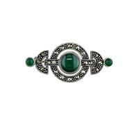 Marcasite & Green Agate Sterling Silver Brooch With Art Deco Circles for Women Ladies - 925 Sterling Silver - Vintage/Antique Style Brooch Pin/Clip. H1694