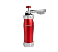 Marcato Cookie Press, Homemade Cookie Machine, Backing Accessory, Made in Italy, Anodized Aluminum, Adjustable Cookie Size, 20 Included Shape Discs. Color: Red