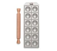 Marcato Ravioli Maker Press, Ravioli Machine, Homemade Ravioli Cutter, 50 mm Round Cut, Ample Filling Space, Wooden Rolling Pin Included, Made in Italy