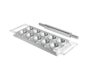Marcato Ravioli Maker Press, Ravioli Machine, Homemade Ravioli Cutter, 50mm Square Cut, Aluminum Rolling Pin Included, Made in Italy. Model: Ravioli Tablet, Silver