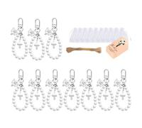 MARCBUSE 10Sets Pearls Crosses Keychain Favor Including Thank You Labels And Organza Bags For Baby Shower Wedding Guest Gifts Religious Crosses Keychain Set