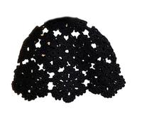 MARCBUSE Fashion Hollowed Skull Hat Handmade Crochet Brimless Hat Flower Pattern Pullover for Women Girl Various Occasion Skull Black