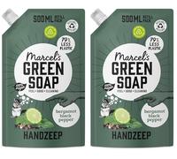 Marcel's Green Soap - Hand Soap Refill Black Pepper & Bergamot - Handwash Dispenser Refill - Microplastic-free formula - Vegan - Packaging recyclable - 500 ml (Pack of 2)