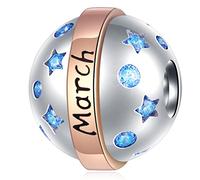 March Birthstone Charms fit Pandora Bracelet Necklace, 925 Sterling Silver Birthday Stone Pave Aquamarine CZ Ball Beads with Little Stars, St. Patrick's Day Gifts for Mom/Dad/Grandma