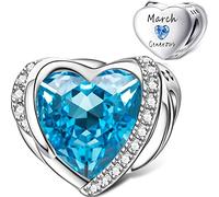 March Birthstone Charms for Pandora Charms Bracelet, Angel Wings 925 Sterling Silver Love Heart Bead Pendant Engraved Generous,Birthday Mother's day Jewelry Gifts for Women Girls