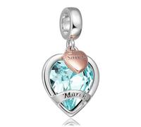 March Birthstone Charms for Women Bracelets Blue Heart Charm fit Pandora Bracelets Birthday Gifts for Women Girls