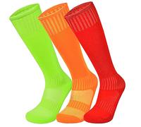 Marchare Boys Soccer Socks Toddler Football Socks 10-16 YearsKnee High Solid Sports Socks For Boys Girls Orange/Green/Red 3 Pairs